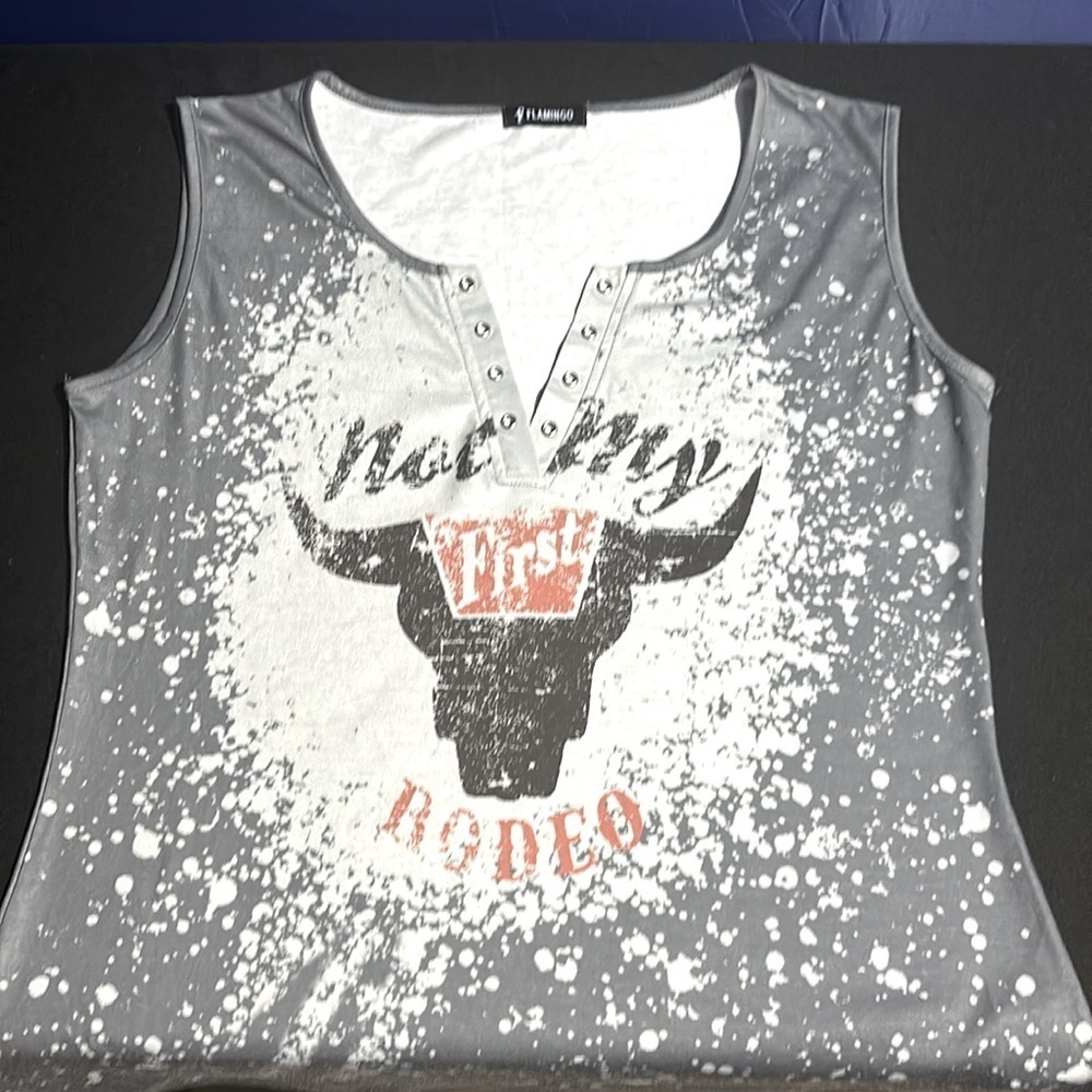 FLAMINGO BRAND WOMEN'S “NOT MY FIRST RODEO” SLEEVELESS TANK TOP SIZE XL